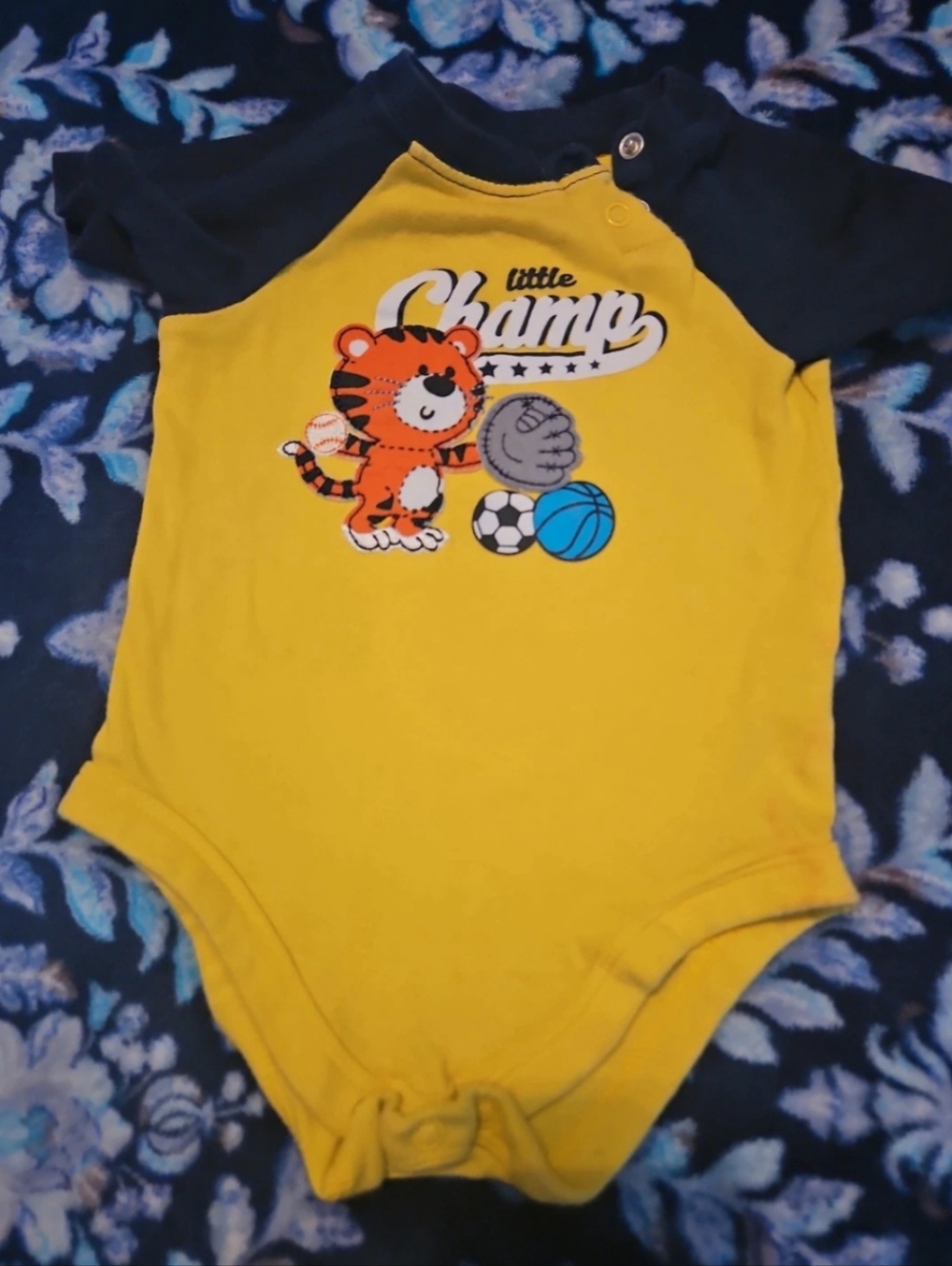 5/$15 Garanimals Yellow & Navy Tiger 'Little Champ' Baby One-Piece